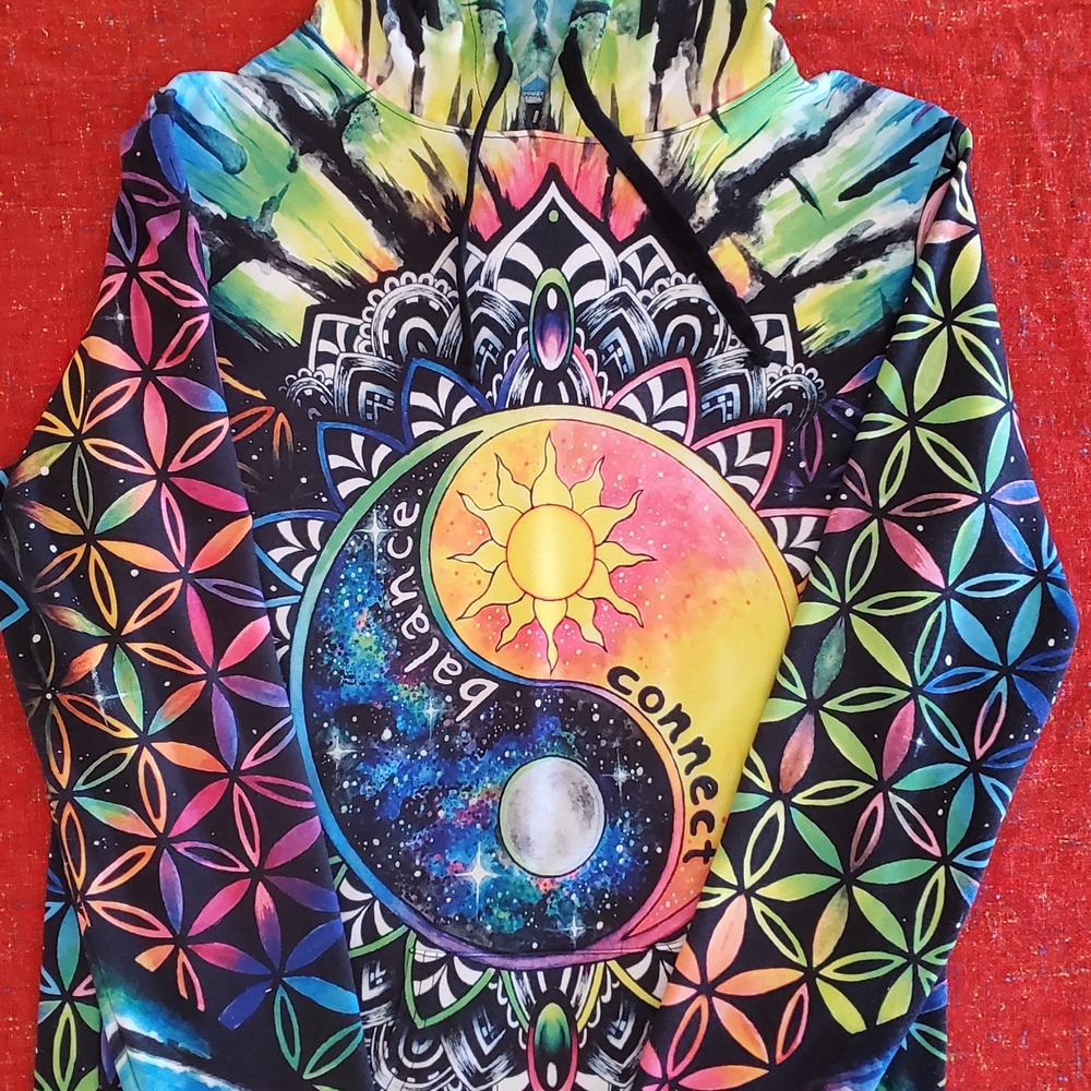 Colorful Tie-Dye Hoodie with Yin Yang Design